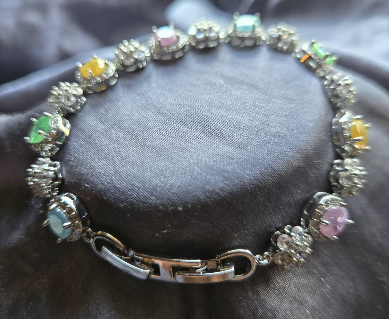 New 18k White Gold Plated Multi-Color Pastel Gemstone Link Bracelet