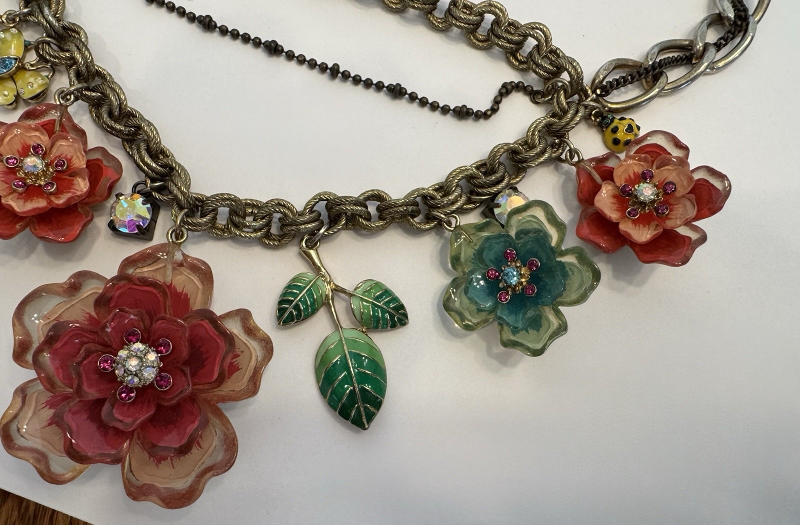 Betsey Johnson 19″ Mixed Metals/Materials Flower Garden Necklace