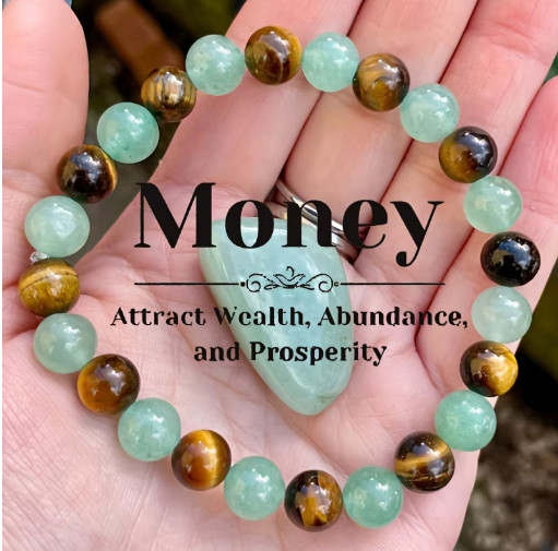 Money Good Luck Bracelet Green Aventurine Tiger Eye Stone Healing and Bracelet