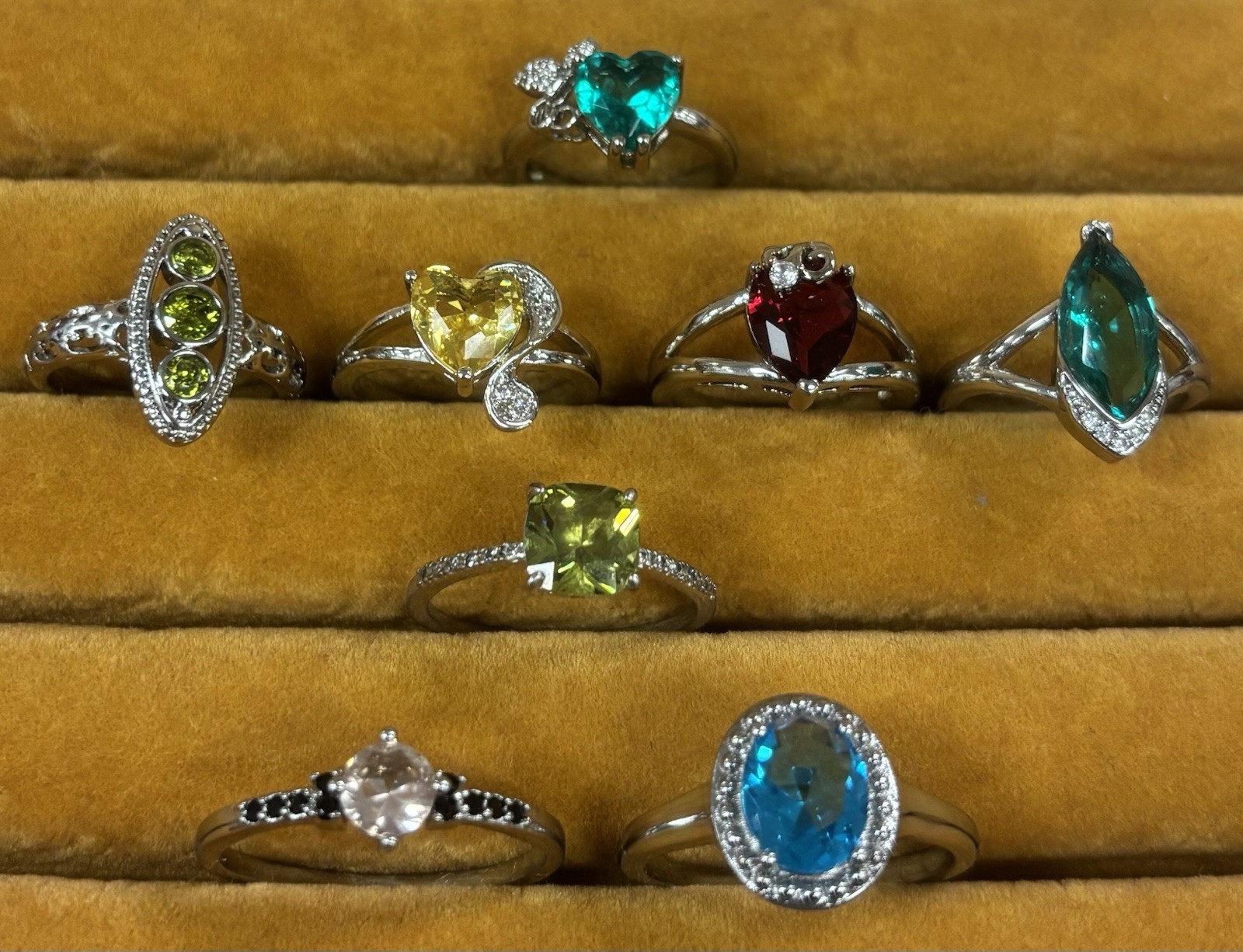 8 Rhodium Plated Rings Sizes 5–12 Colorful Gemstone Boutique Tarnish Resistant