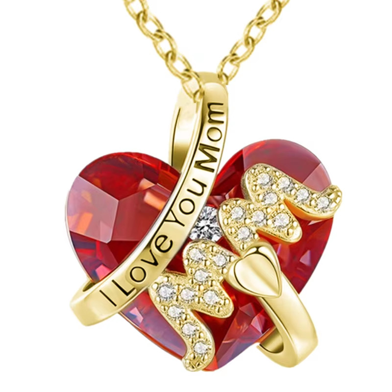 Fashion Letter Mom Love Crystal Pendant Necklace Charm Necklaces for Women Stain
