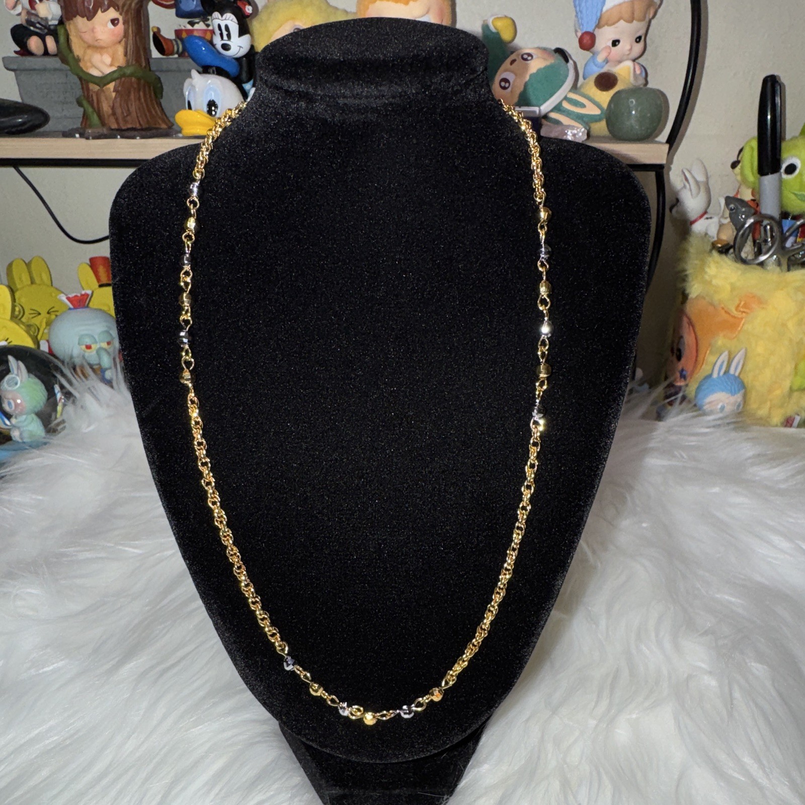 Rolo Chain Necklace 18.5”, 3.2mm 14K Gold Filled Two-Tone Beads, Lobster Clasp