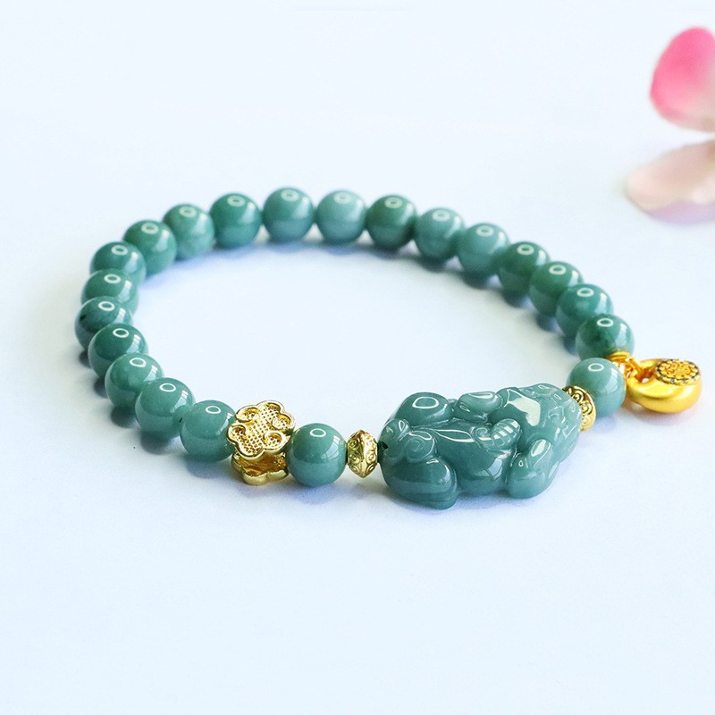 Real Grade A Natural Green Jade Jadeite Women Lucky Pixiu Beads Bracelet