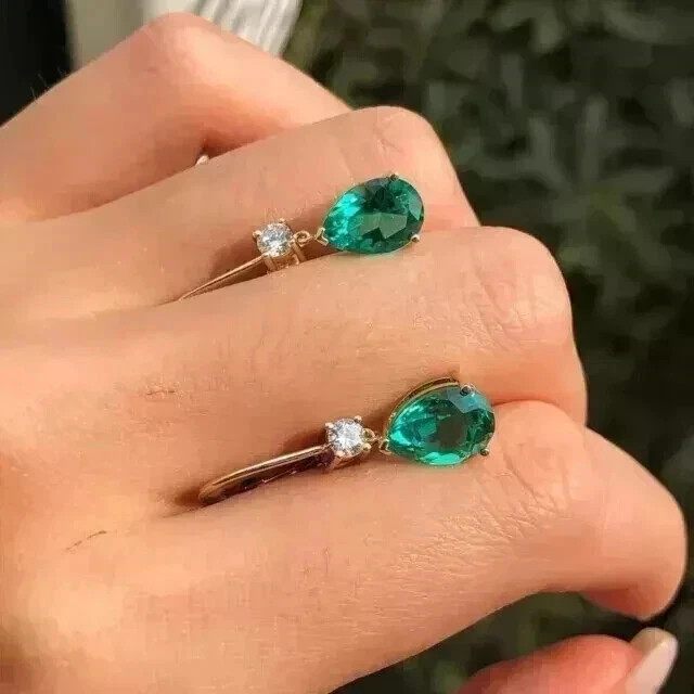 Simulated Green Emerald 2.50Ct Pear Cut Drop & Dangle Earrings White Gold Plated