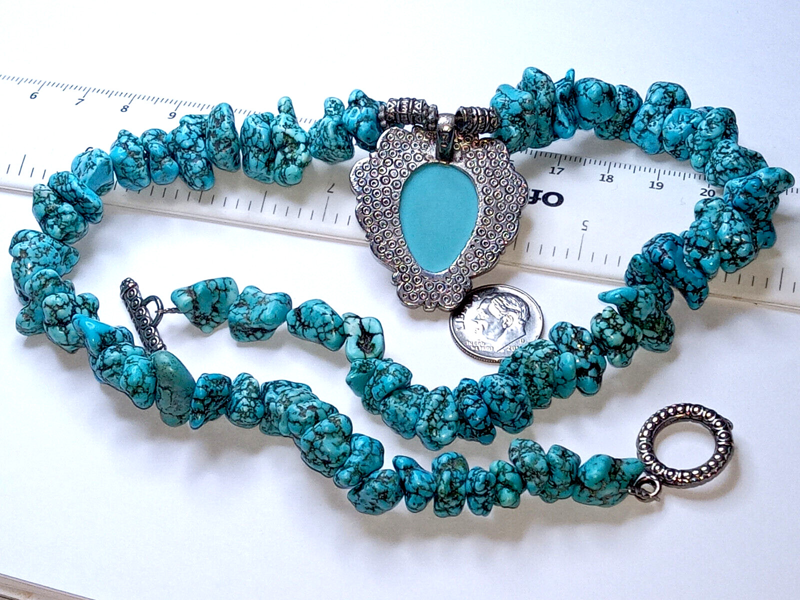 MOON GODESS 925 ,TURQUOISE BEAD W/GARNET ACCENT NECKLACE 19″, 92.5G