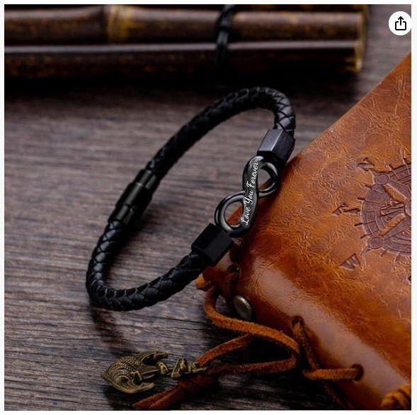To My Man Infinity Leather Bracelet, Love You Forever and Always Stainless Steel