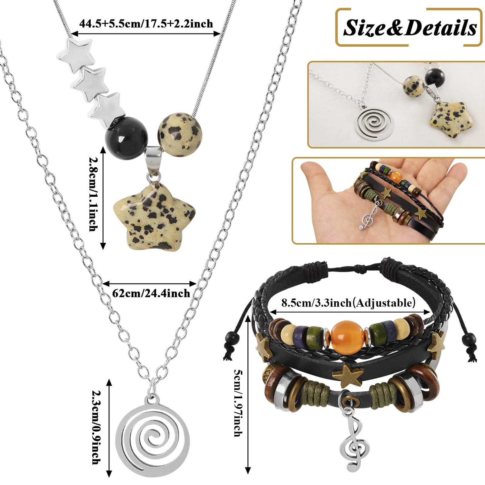 RechicGu Multilayer Y2k Star Necklace Fairy Grunge Bracelets Swirl Set