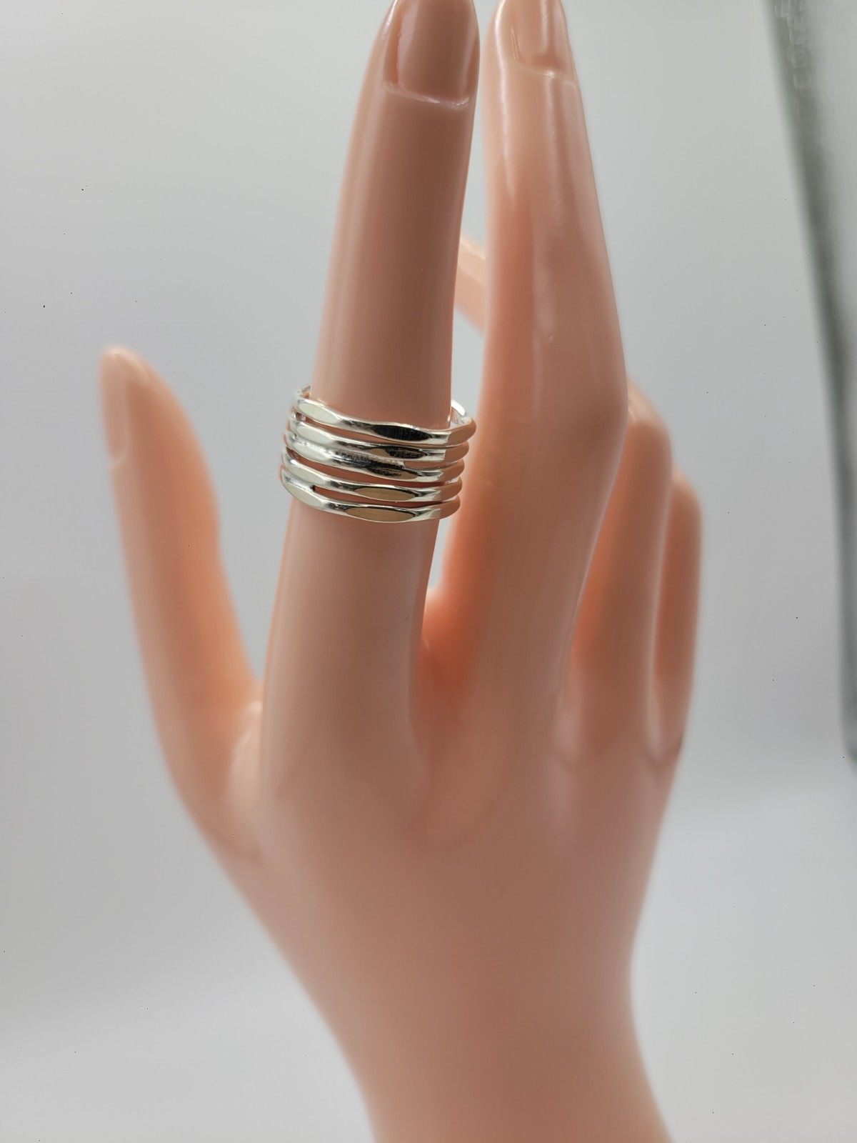 Silver 925 Modernist Layered Waved Band Ring – Women’s Size 6.5