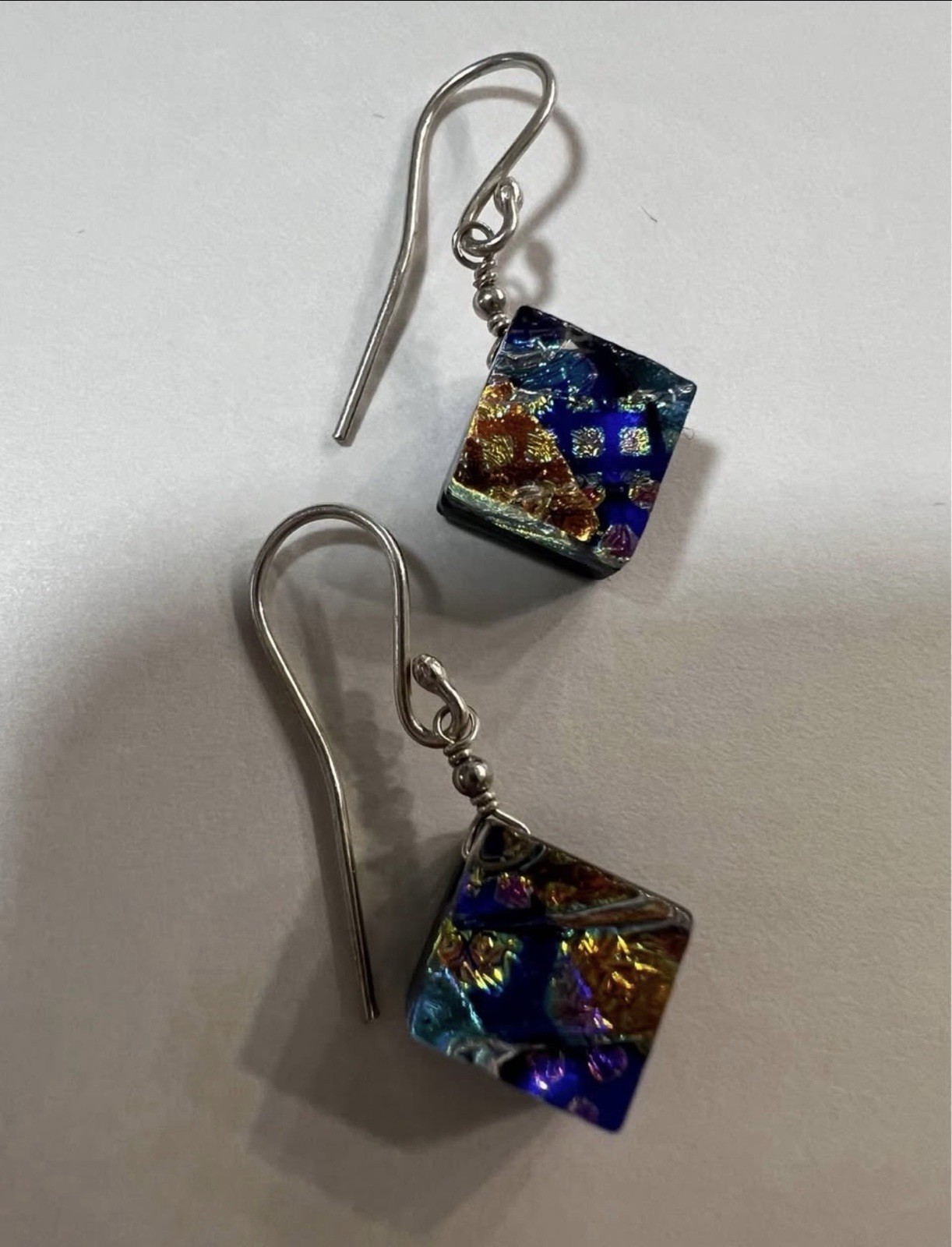925 Sterling Silver Italy Snake Chain & Dichroic Glass Pendant and Earrings!