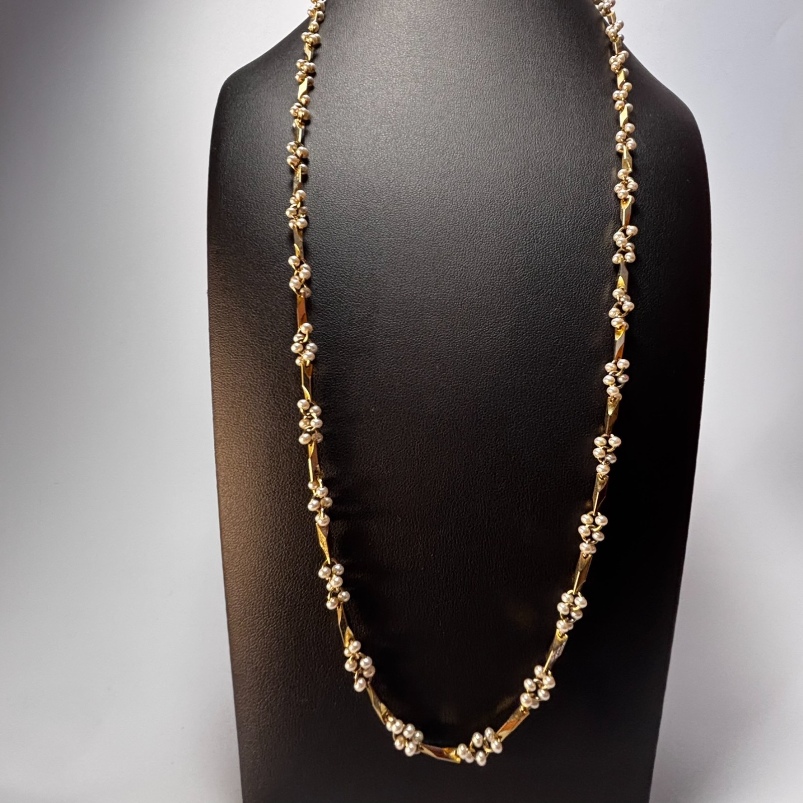 Faux Pearl Cluster Gold Tone Long Necklace White Elegant Jewelry