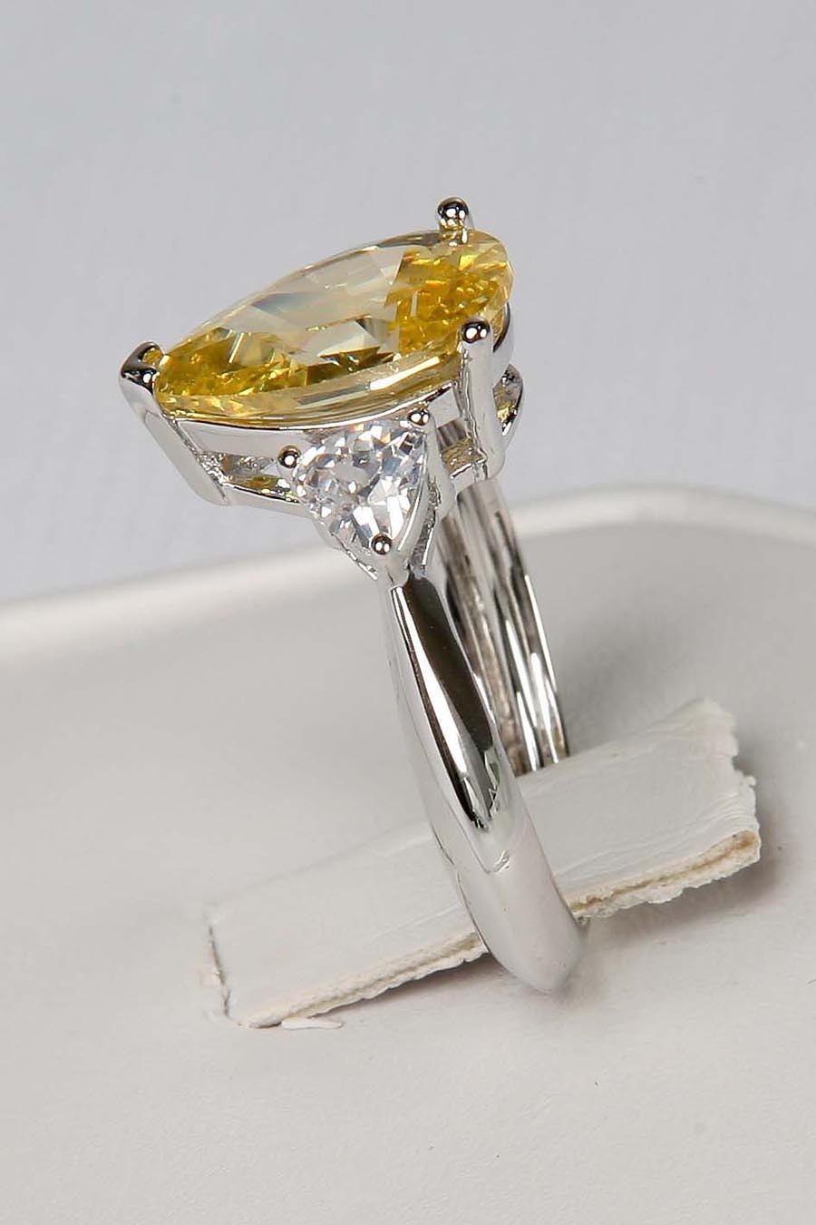 New Avon Yellow Pear Shaped CZ Silver Large Cocktail Ring Sz 5 6 7 8 9 10 11
