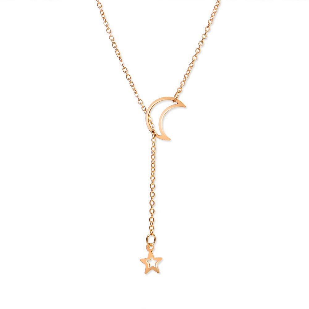 Moon and Star Choker Necklace for Women,Simple Short Chain,Fashion Jewelry