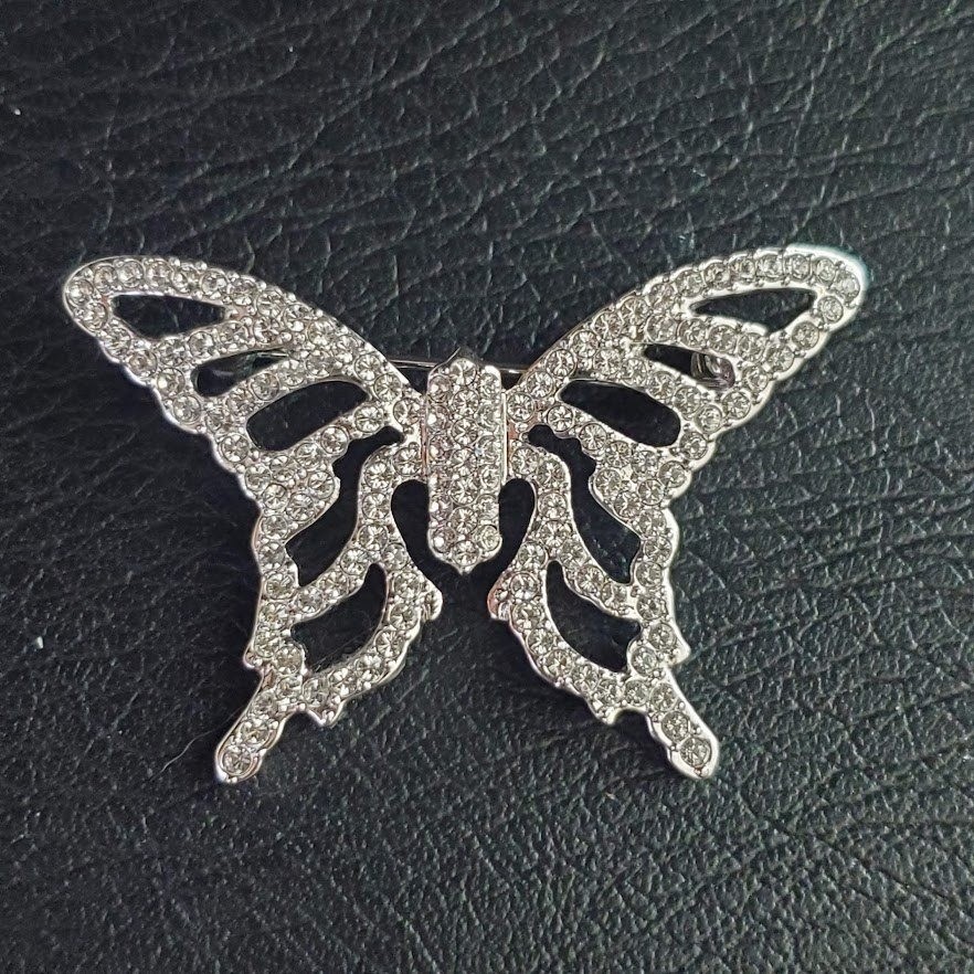 Swarovski Rhodium Plated Pave Crystal Butterfly Brooch Pin Swan Logo Hallmarked
