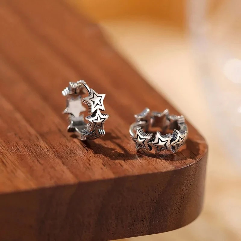 925 Sterling Silver Star Hoop Earrings Celestial Huggie Women Jewellery Gift