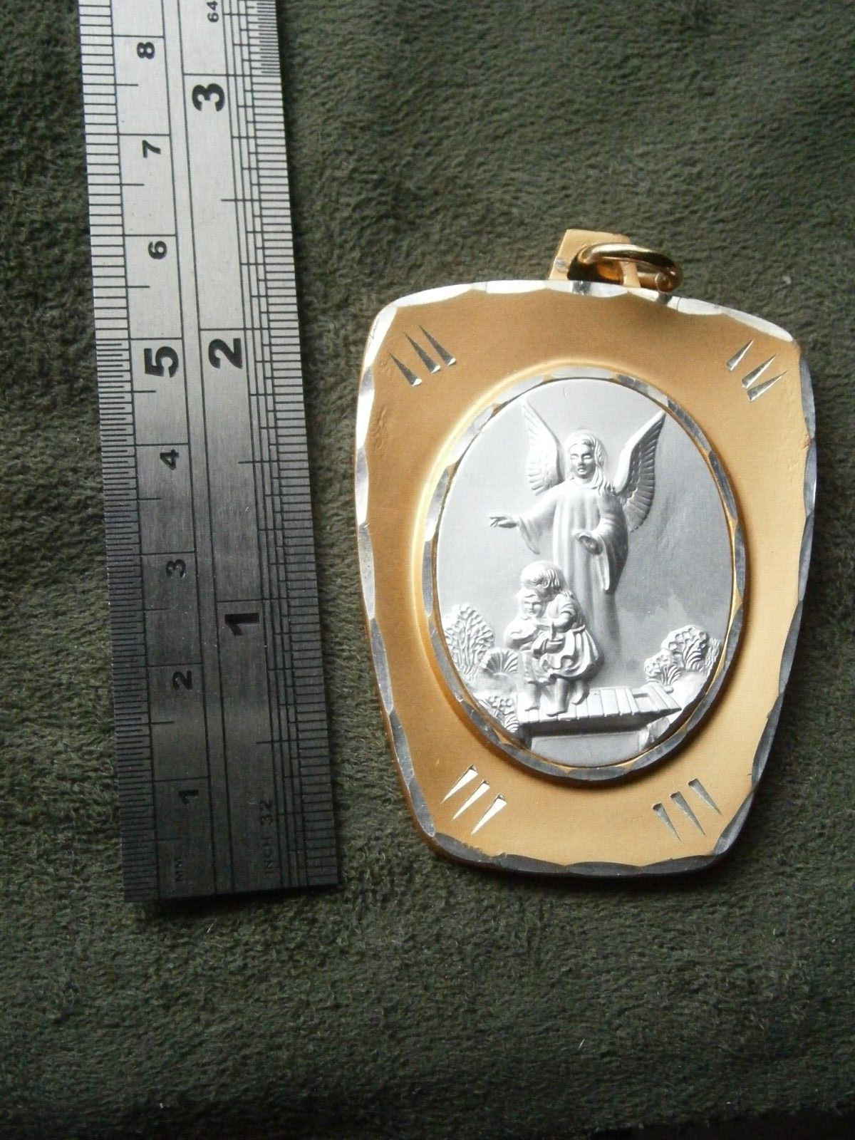 Large Guardian Angel Vintage Goldtone & Silvertone Pendant ~ Germany ~ 13.1g