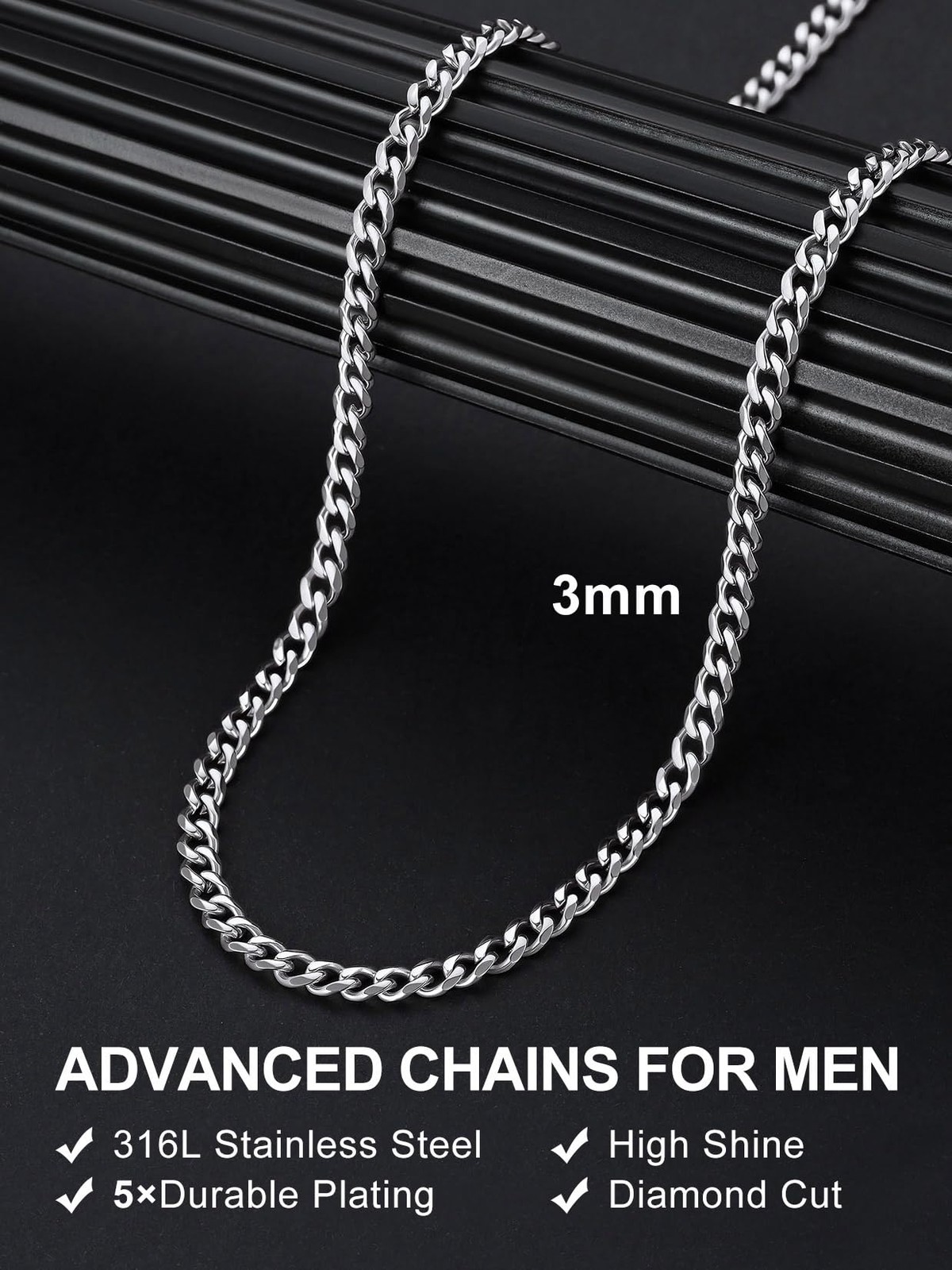 Stainless Steel Cuban Link Chain Necklace Men Chunky Curb Silver Tone Jewelry US
