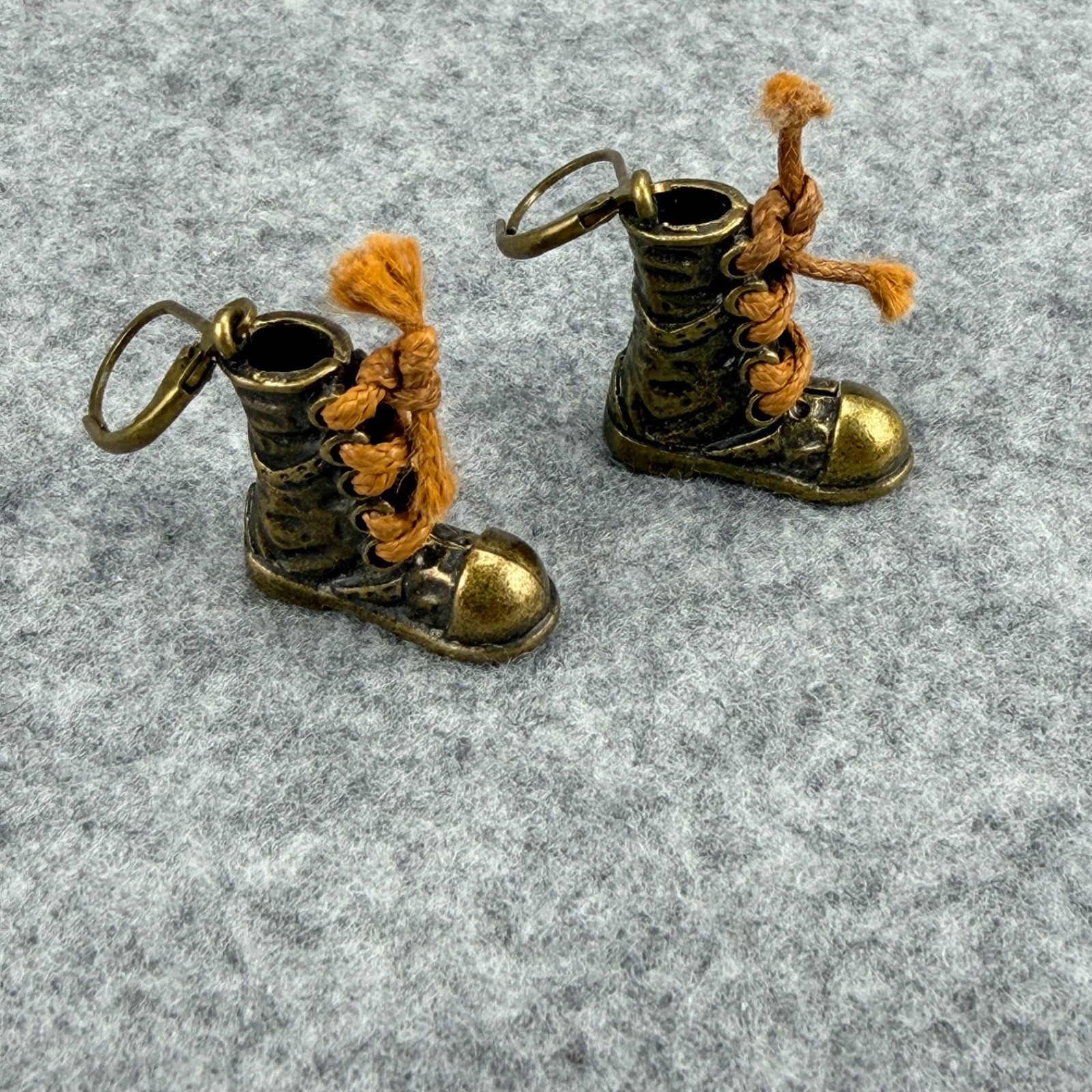 Novelty Combat Boot Dangle Earrings Bronze Tone Lace Up Military Grunge Punk