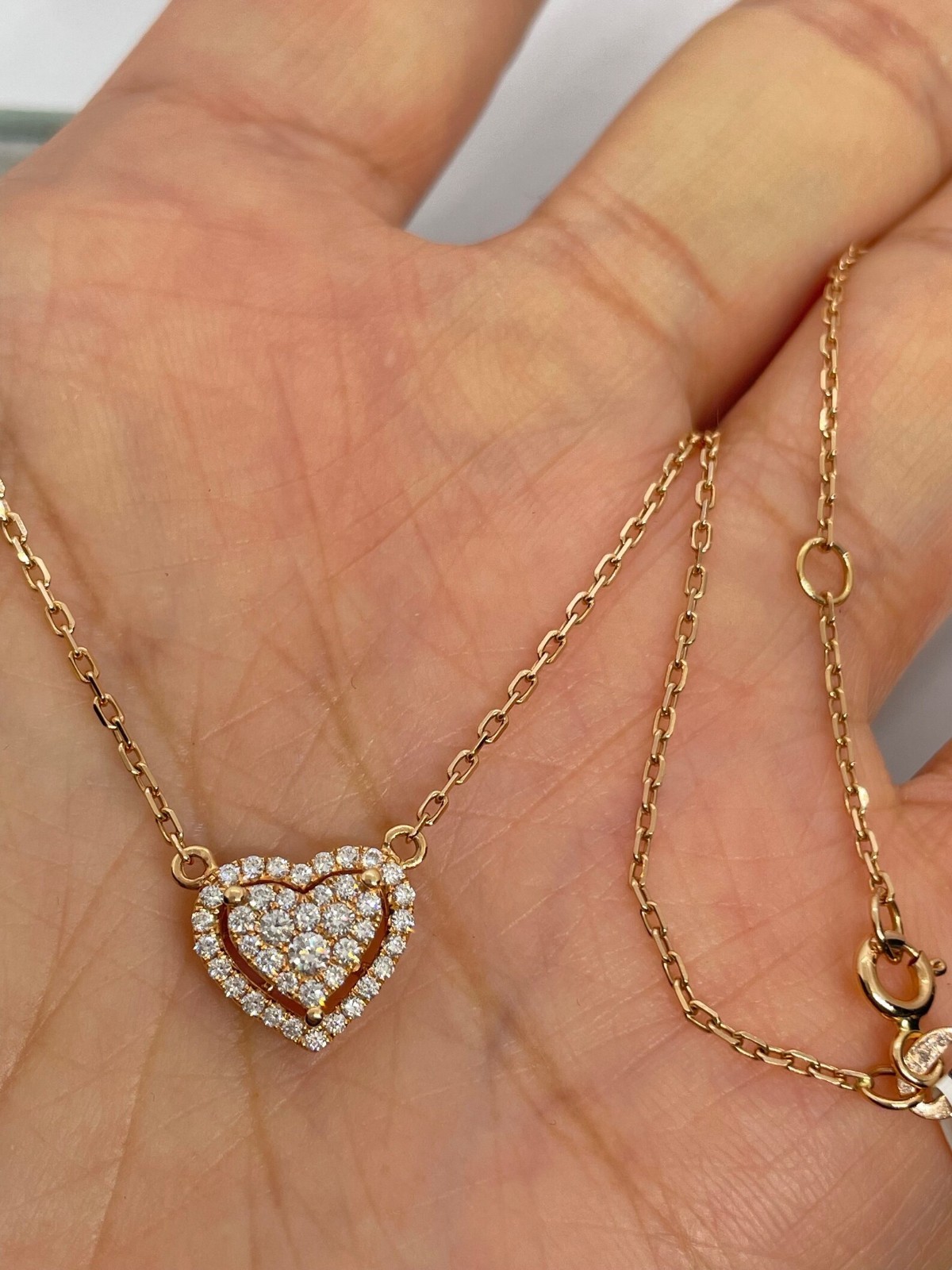 1.00 Ct Round EF VS Heart Shape Halo Lab Grown Diamond Necklace in 14K Rose Gold