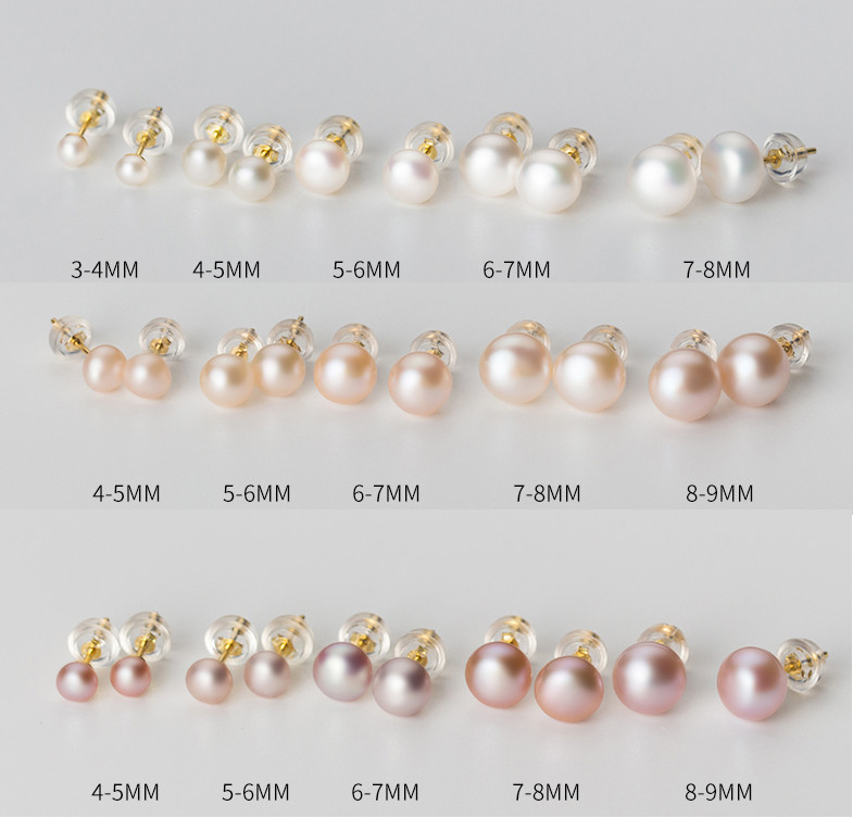 14K Gold Freshwater Cultured Pearl Button Stud Earrings 925 Sterling Silver Set