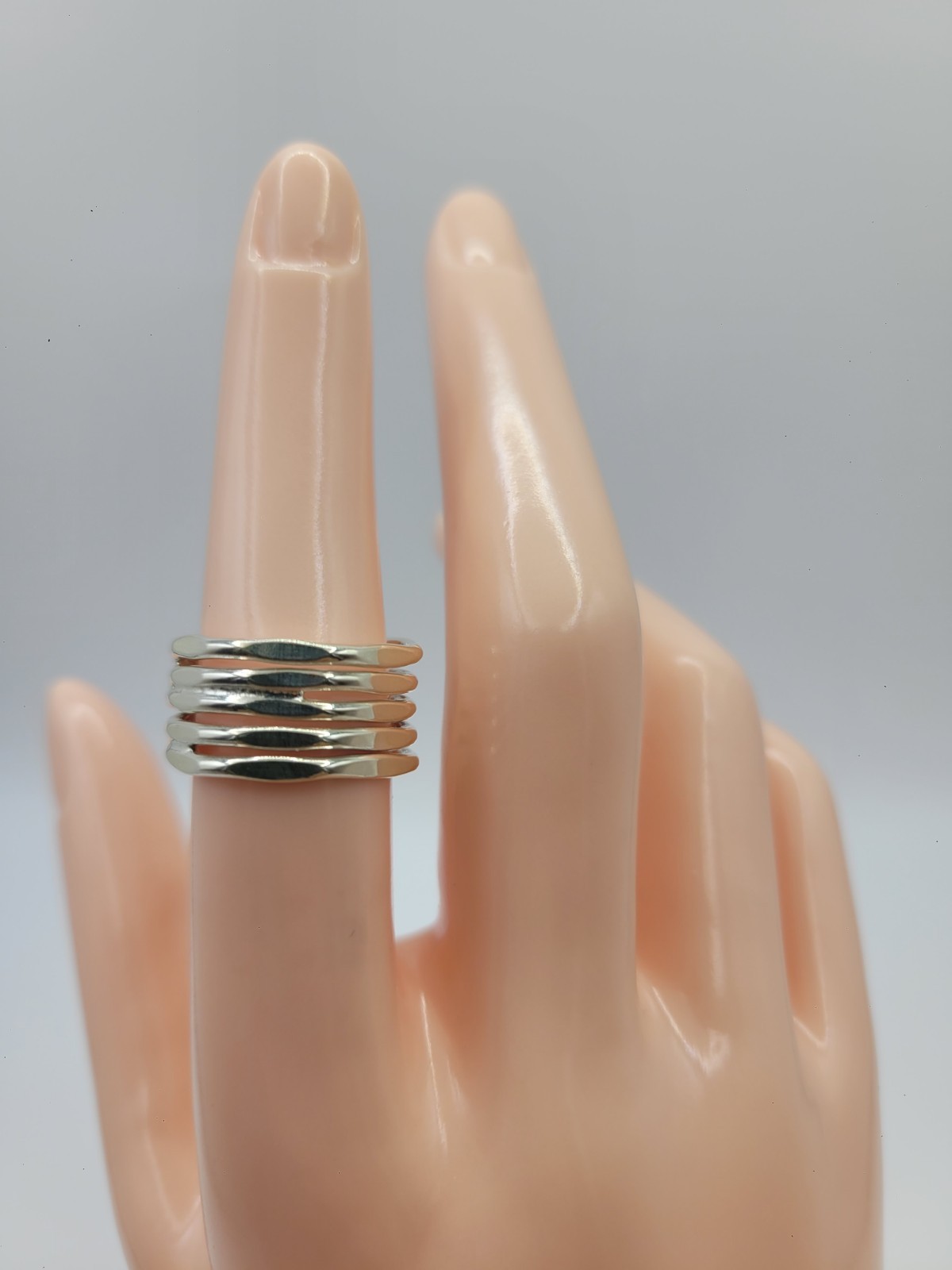 Silver 925 Modernist Layered Waved Band Ring – Women’s Size 6.5