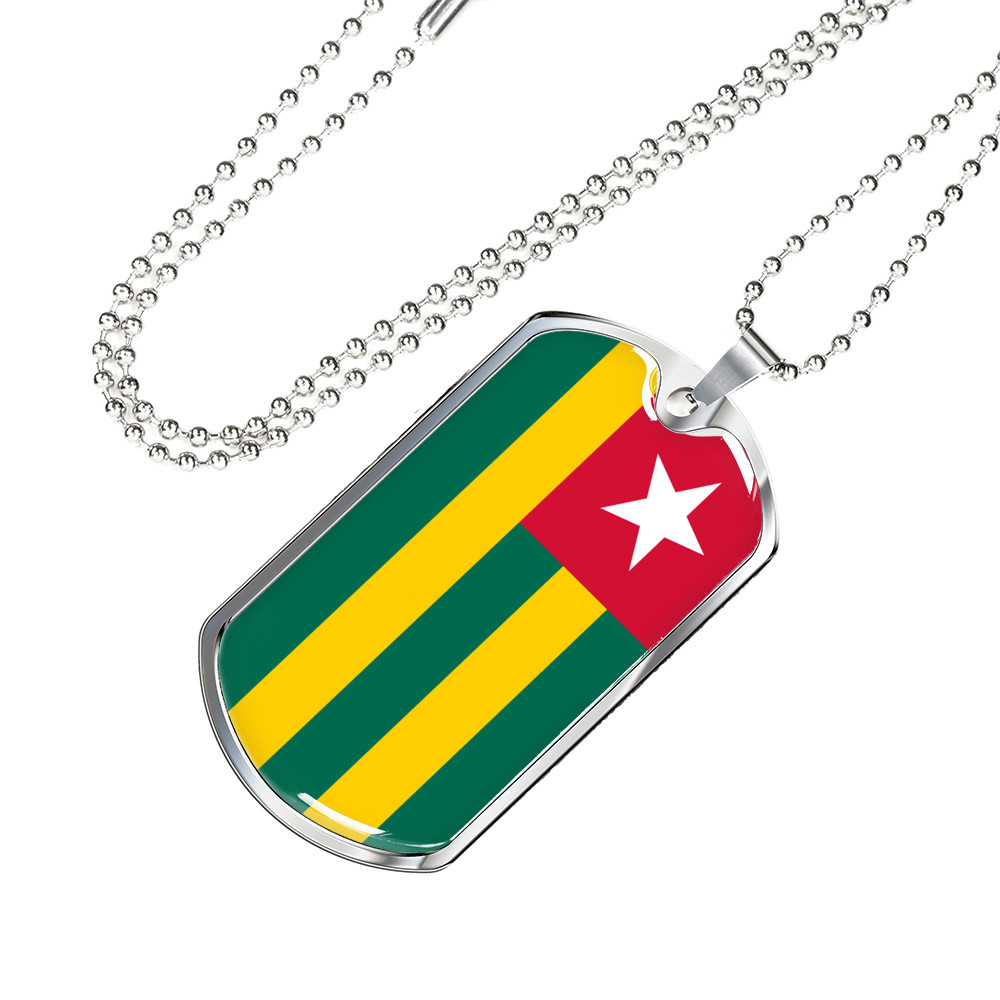 Togo Flag Necklace Stainless Steel or 18k Gold Dog Tag 24″ Chain