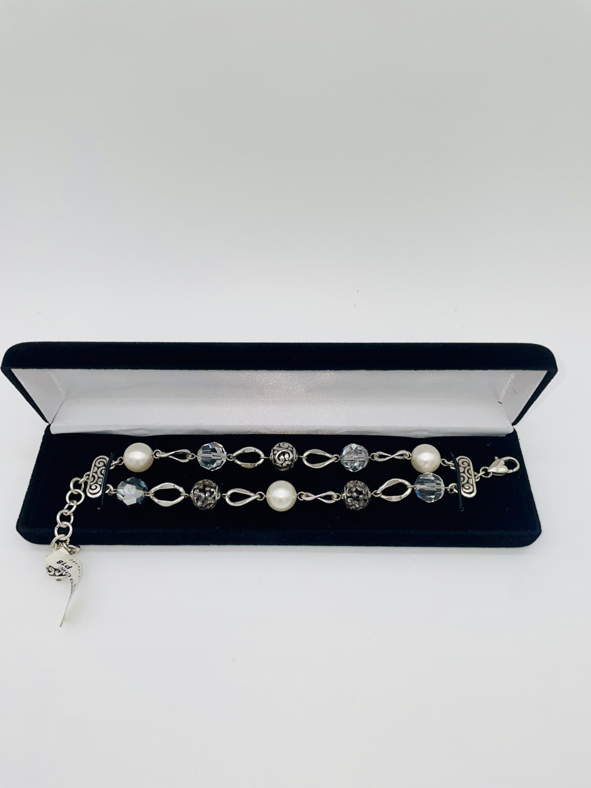 BRIGHTON CONTEMPO CHIC CRYSTAL+PEARL+METALLIC BEAD SLVR 2STRAND BRACELET NWT✨$74