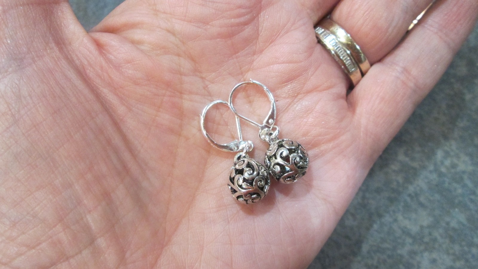 Silver Filigree Ball dangle Earrings with Sterling Silver Leverbacks
