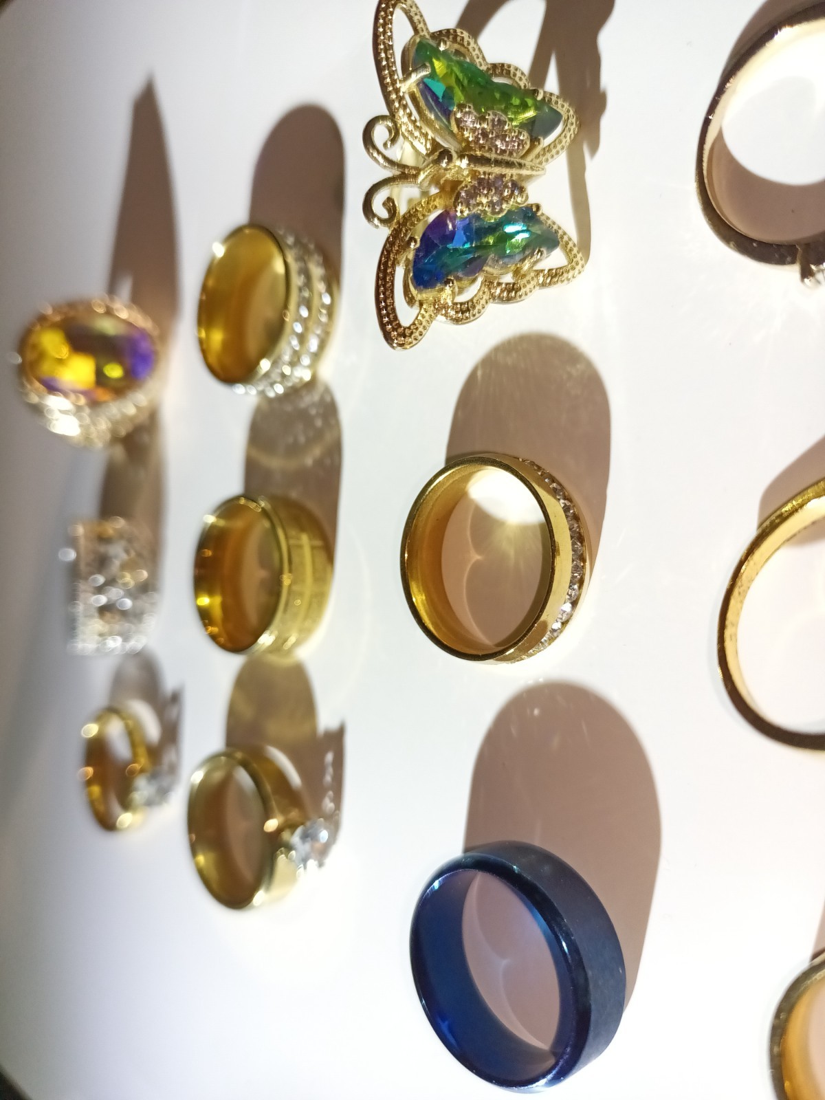 13 Pc Mixed Style Fashion Rings Lot Gold Silver Blue Rhinestone Pearl Butterfly