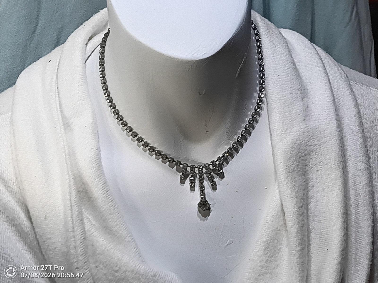 Vintage 1950s Clear Rhinestone Drop Fringe Necklace Choker 15″ & Bracelet 7″ Set