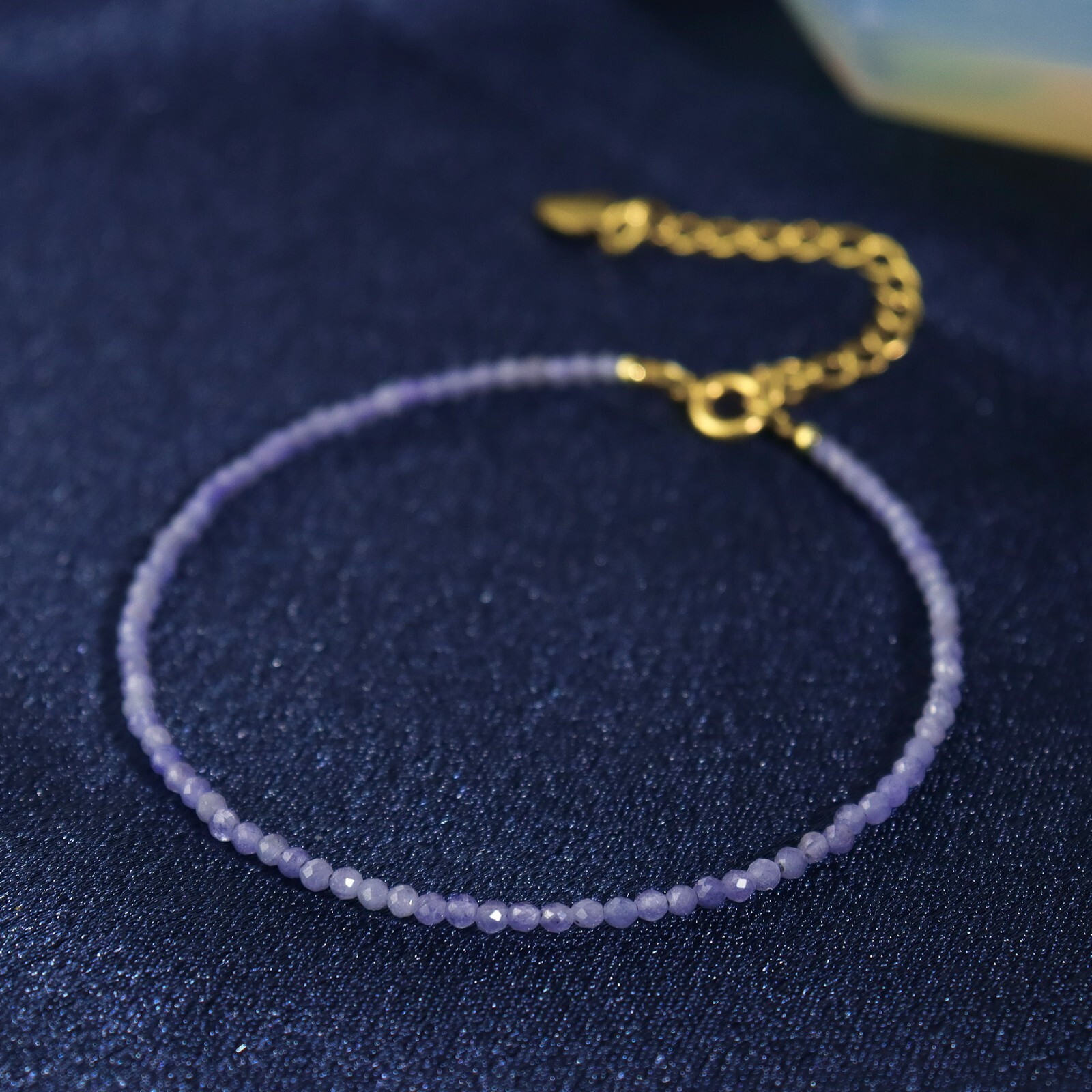 Tanzanite Gemstone 2mm Beads Healing Balance Reiki Women Silver Bracelet Gifts