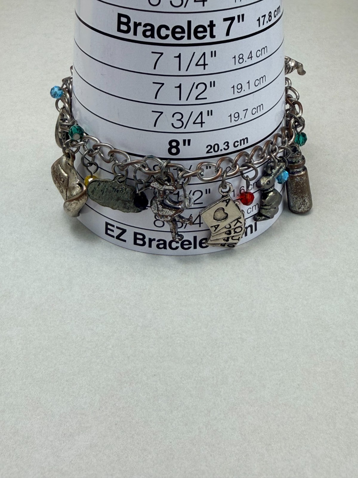 Alice in Wonderland Charm Bracelet Silver Tone Fairy Tale Jewelry 8.1/4″