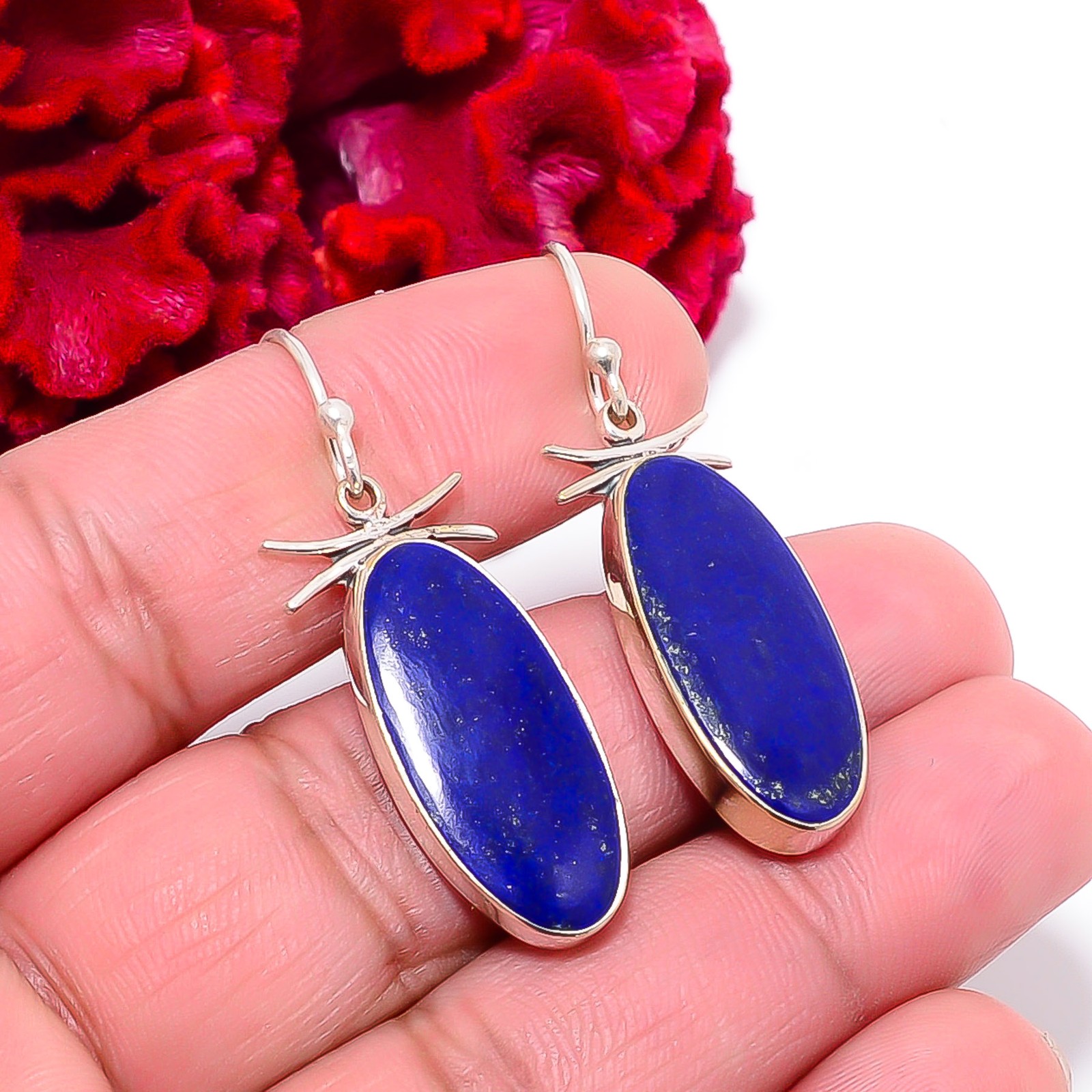 Natural Lapis Lazuli – Afghanistan 925 Sterling Silver Earring 1.76″ E97415