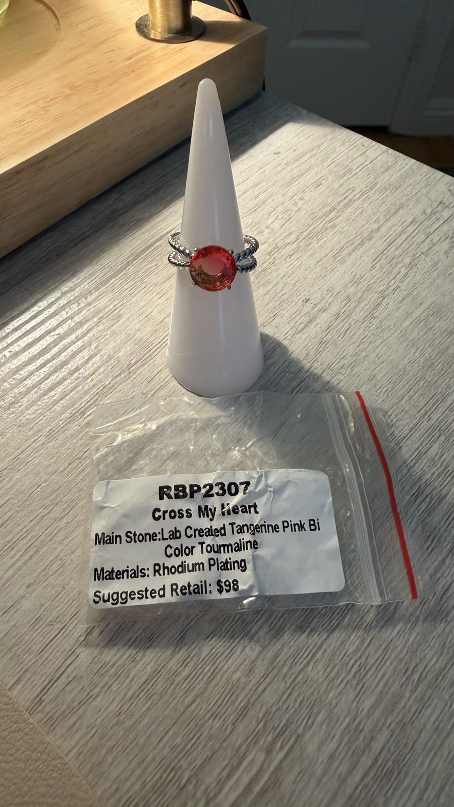 Ring Bomb Party RBP2307 Rhodium Plated Lab Pink Tourmaline Ring 7