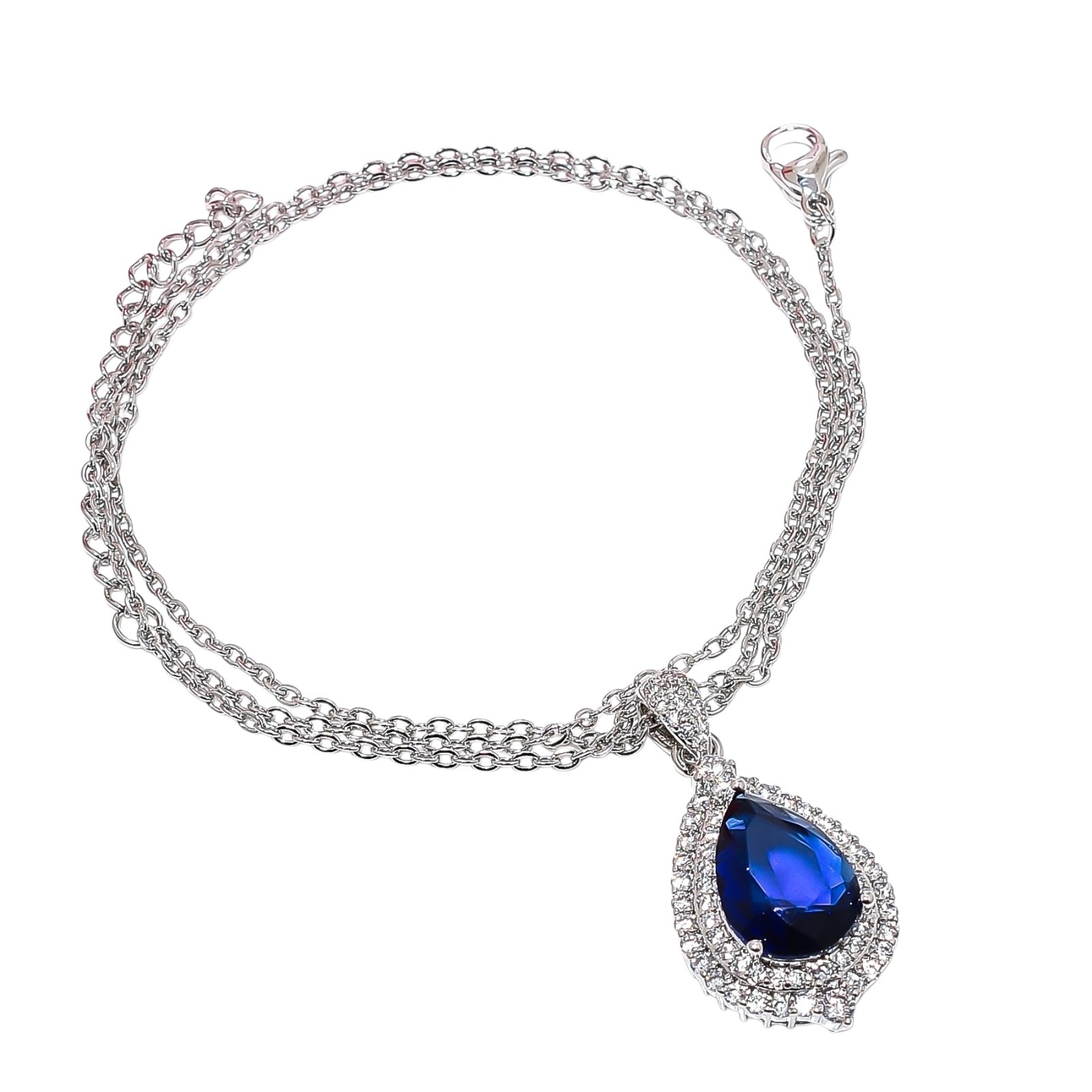 Blue Sapphire Simulated & Cz 925 Silver Pendant With Chain 18-20″ CP55421