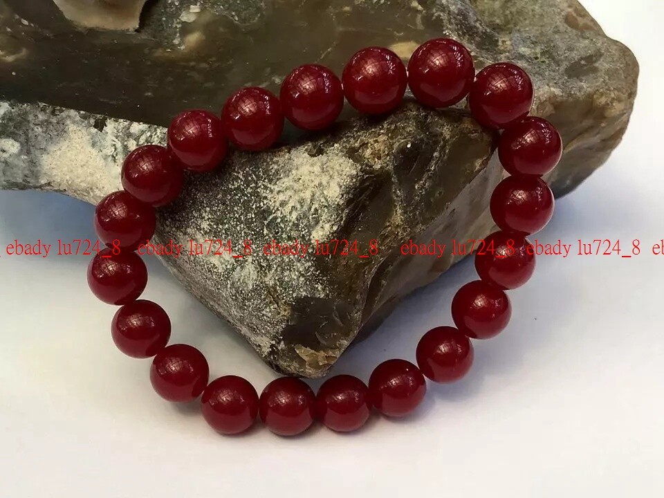 Women Gemstone Beaded Bracelet RED AGATE BEADS Stretchable Gift Jewelry 7.5″