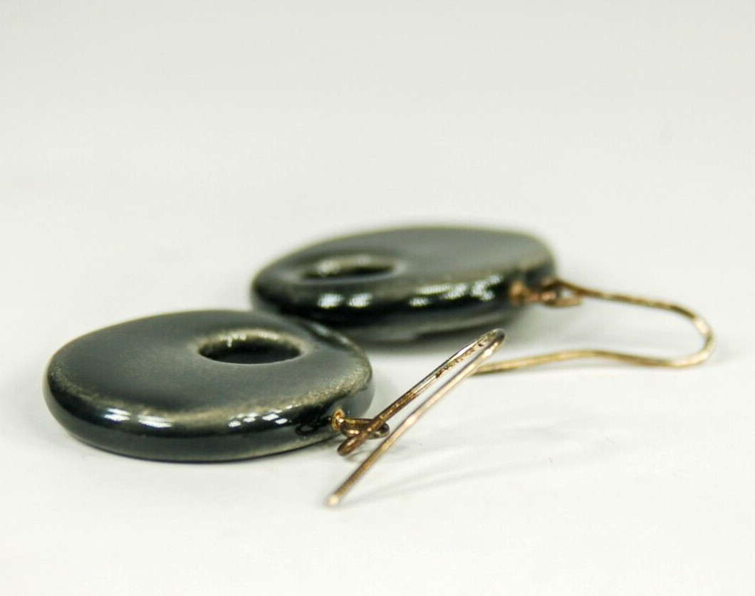 Cutout Ceramic drop womens earrings black enamel 1 inch oval