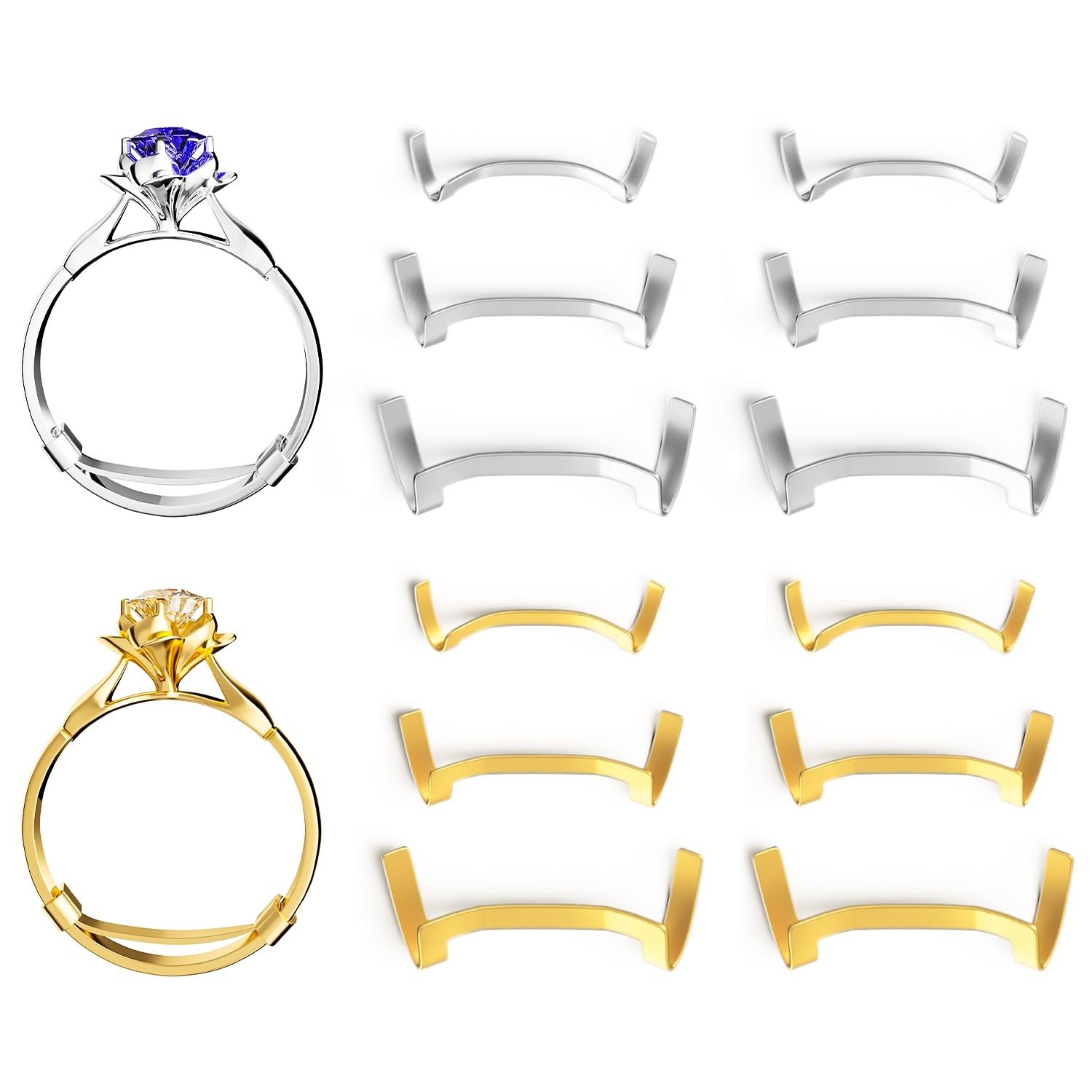 Filled Metal Ring Guard Set for Loose Rings,12 Pack 3 Sizes for Different Band W