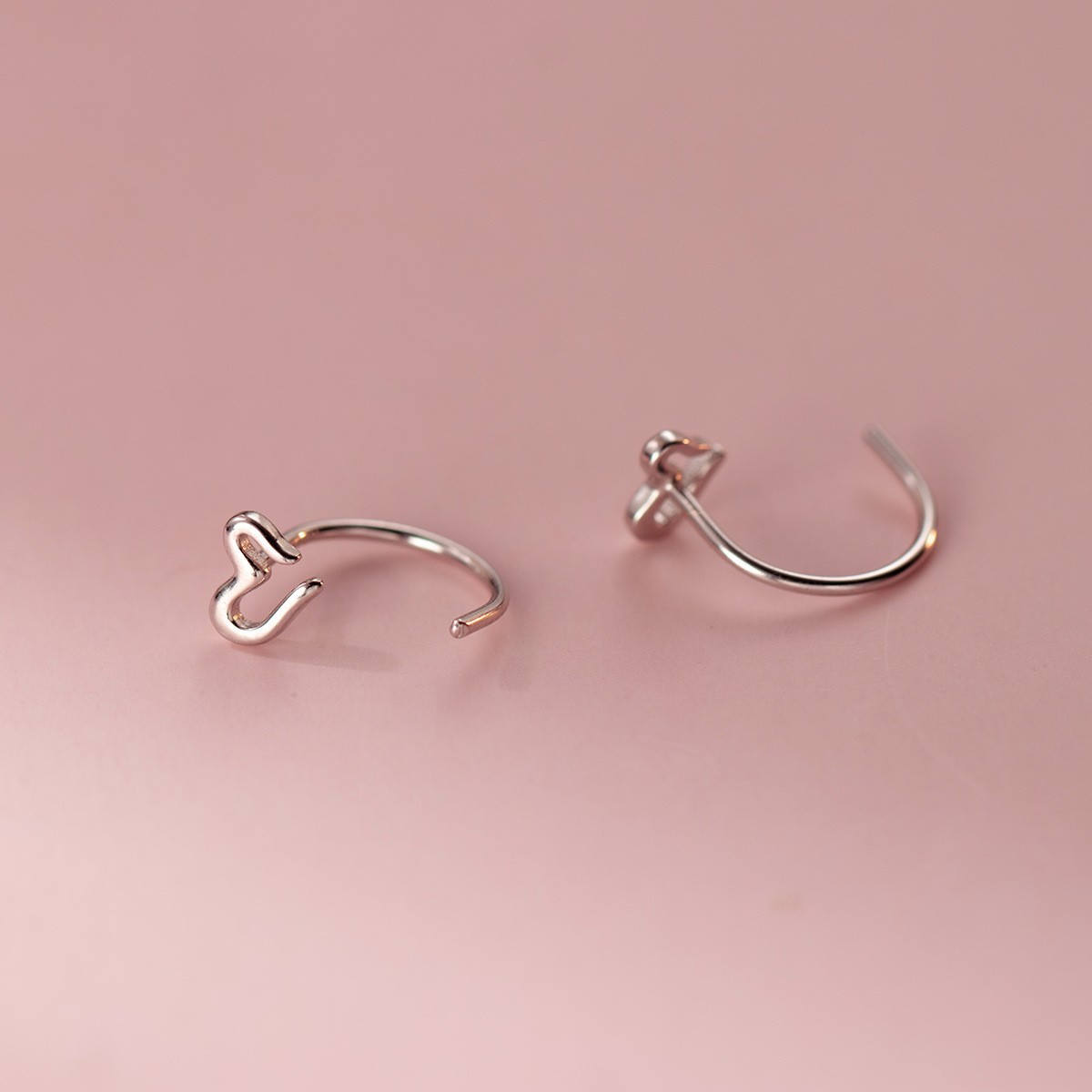 Women’s Silver Tone Heart Deco C-Shaped Minimalist Dainty Small Hoop Earrings