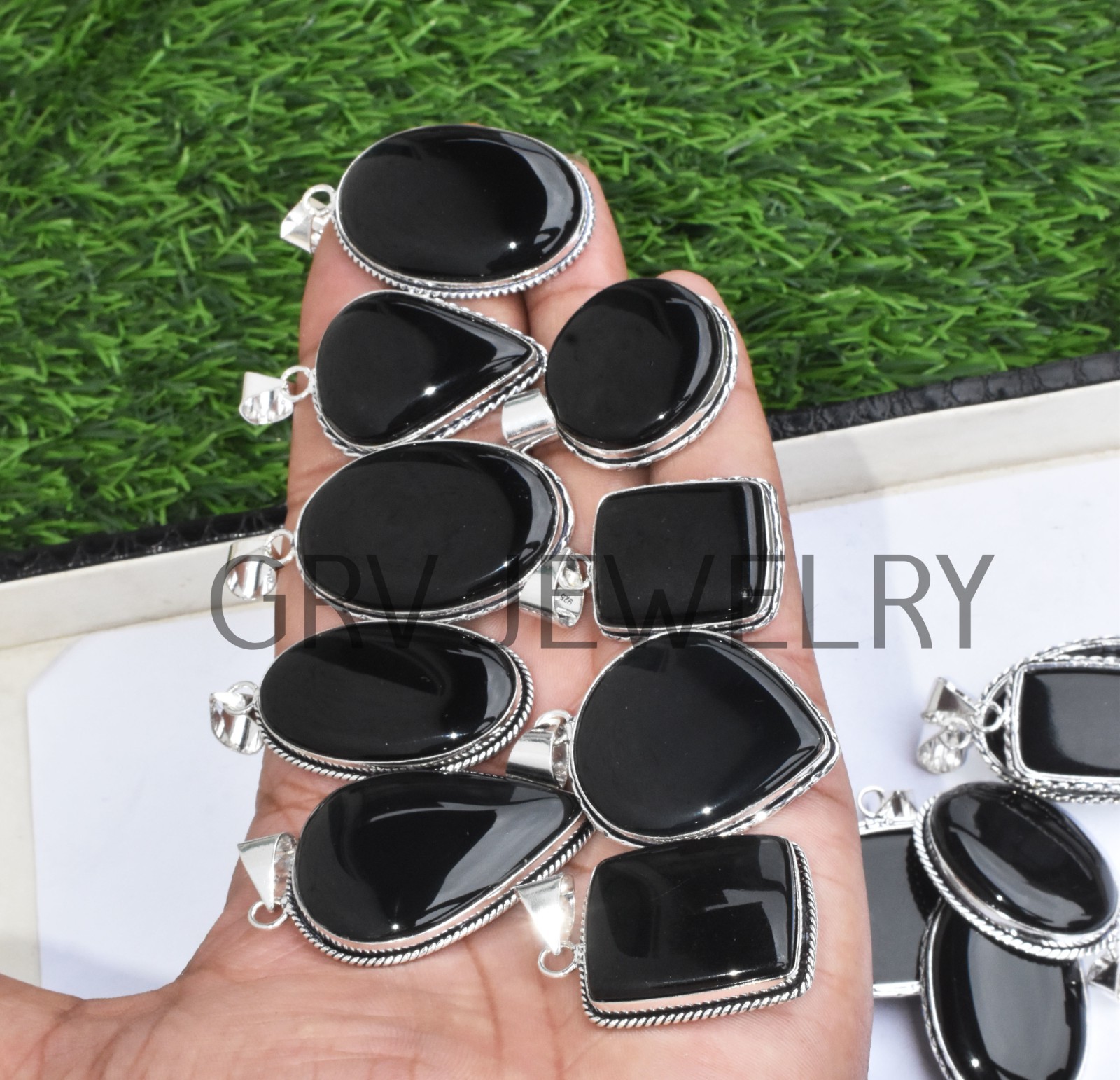 1-1000 Pcs Black Onyx Gemstone Handmade Pendant Lot Bulk: Silver Plated WH-4