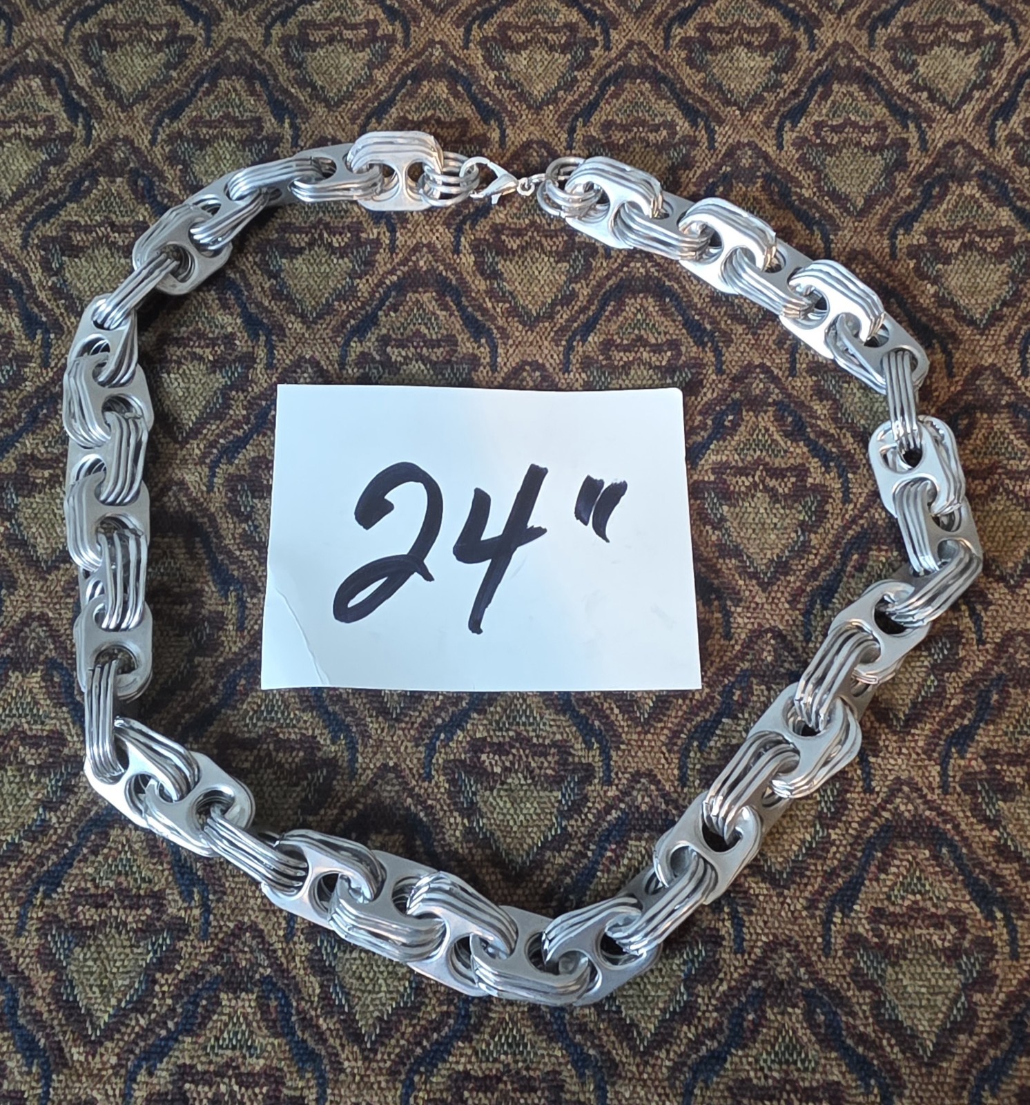Aluminum Pull Tab Can Tab Silver Necklace – 24″ Chain with Lobster Clasp