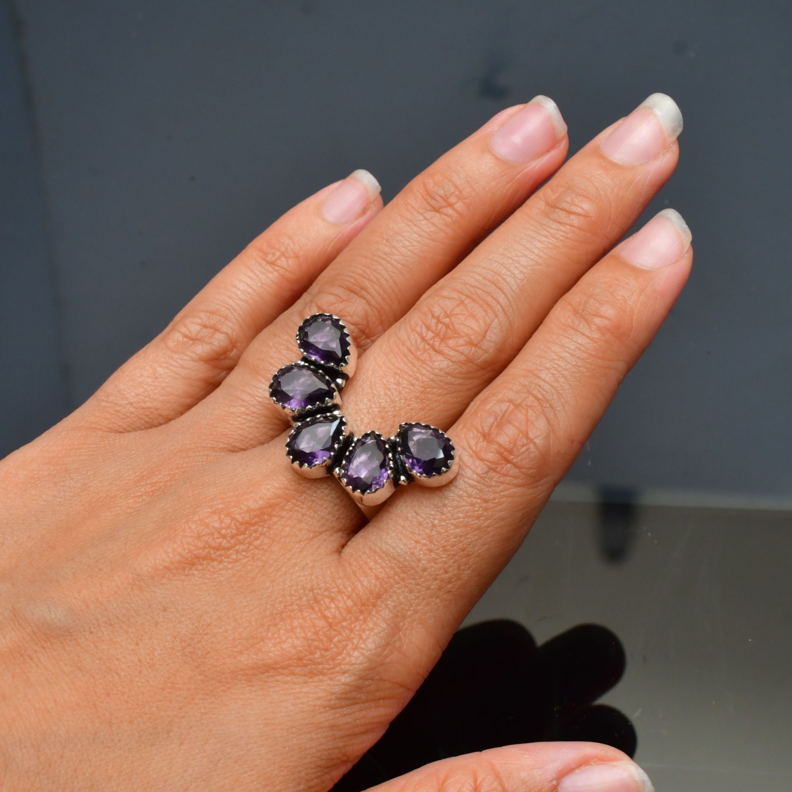 Amethyst (Lab-Created)Gemstone 925 sterling silver Handmade Ring- All Size