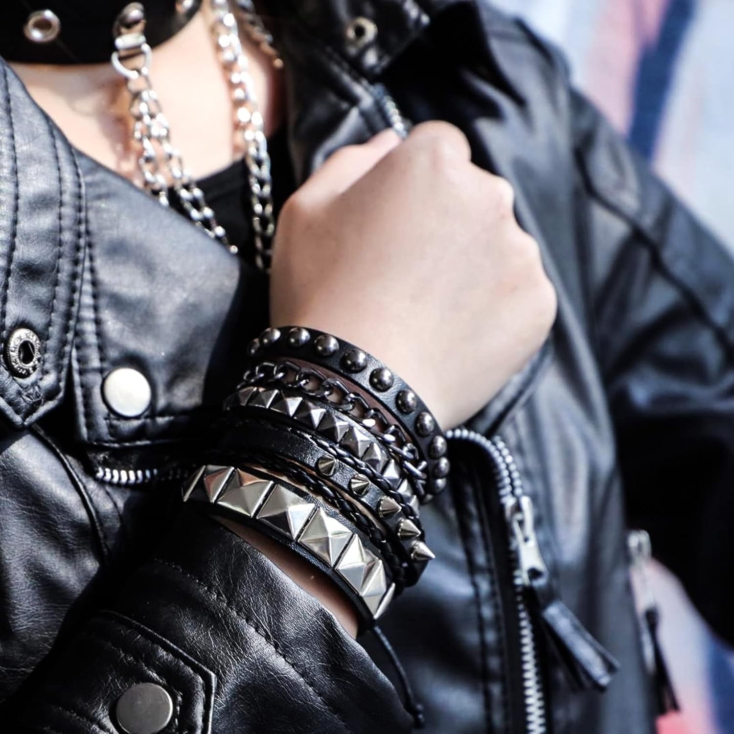 Handcrafted Punk Rock Leather Cuff Bracelets – 4pcs Unisex Set for All Occasions