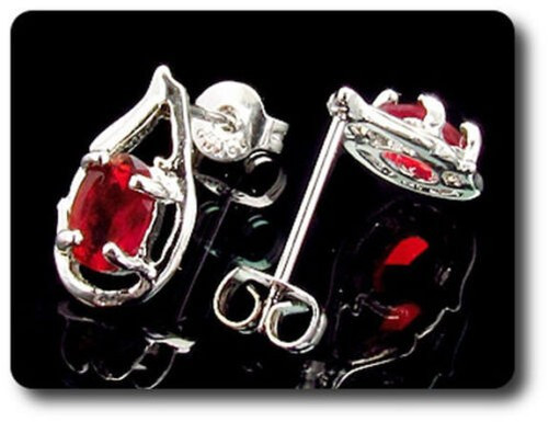 Earrings Ruby 0 3/32×0 9/32in Gold Plated White 18 K-Swiss