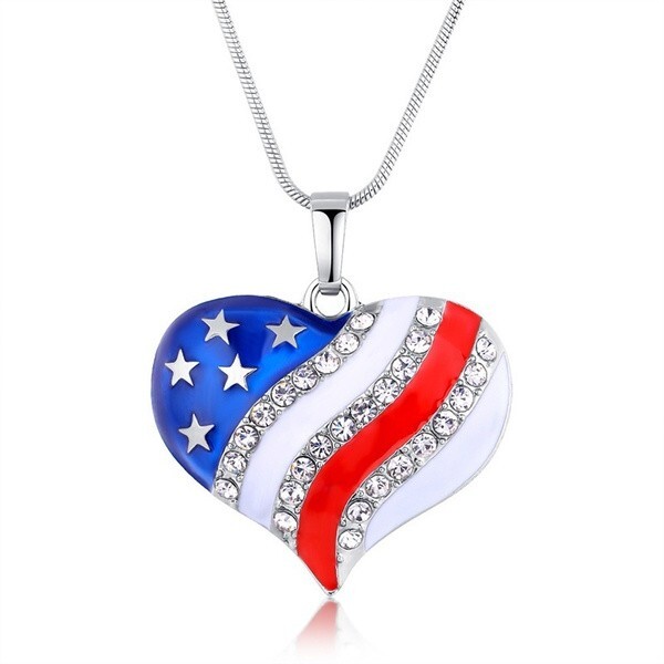 United States of American Flag Heart Necklace, 4th of July, American, USA
