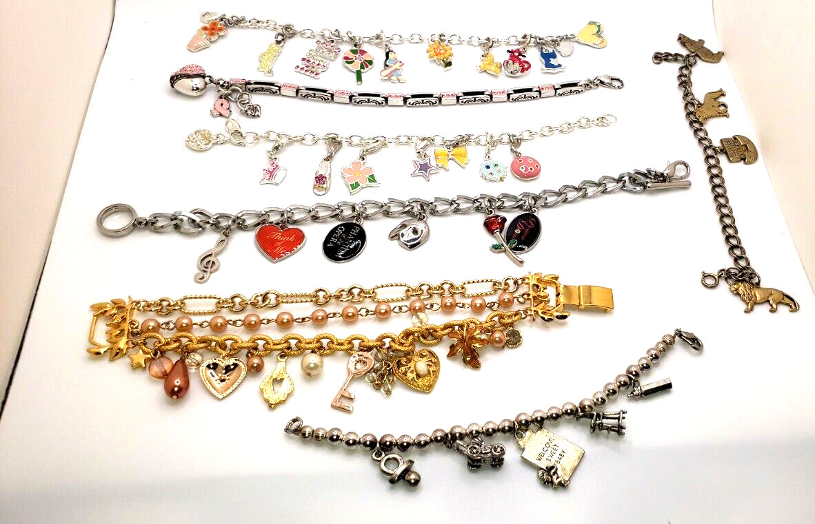 Bundle Charm Bracelets 7 Pre-own Varies sizes. Good Condition See Photos @RK