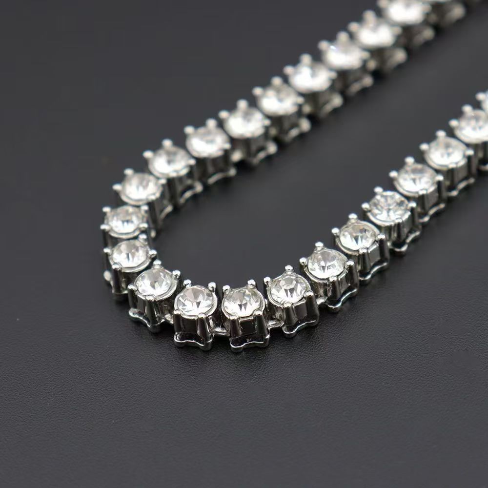 Silver Layer Tennis Chain Cross Pendant Hip Hop Unisex Bling Layering Necklace