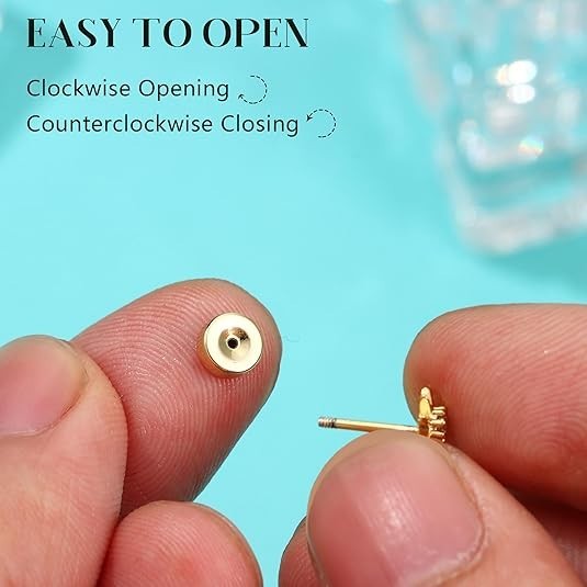 Dochais Flat Back Stud Earrings 14k Gold Plated 925 Silver Set Hypoallergenic