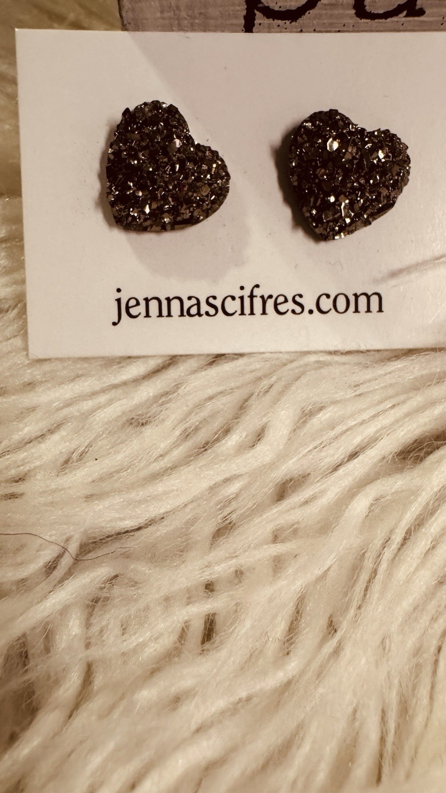 Black Resin Heart Stud Earrings Butterfly Back No Stone
