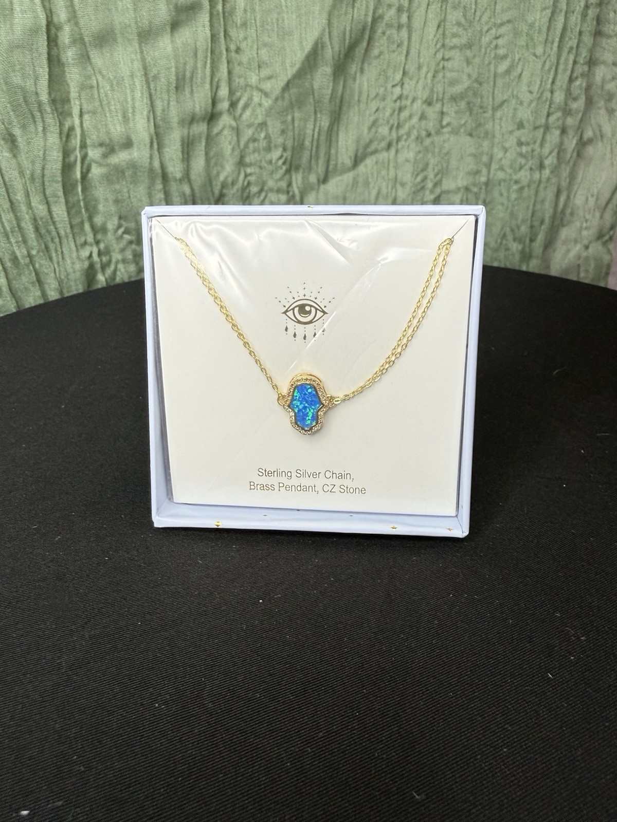 Eye Candy Los Angeles Luxe Hamsa Hand Charm Necklace Blue CZ Pavé 925 Chain