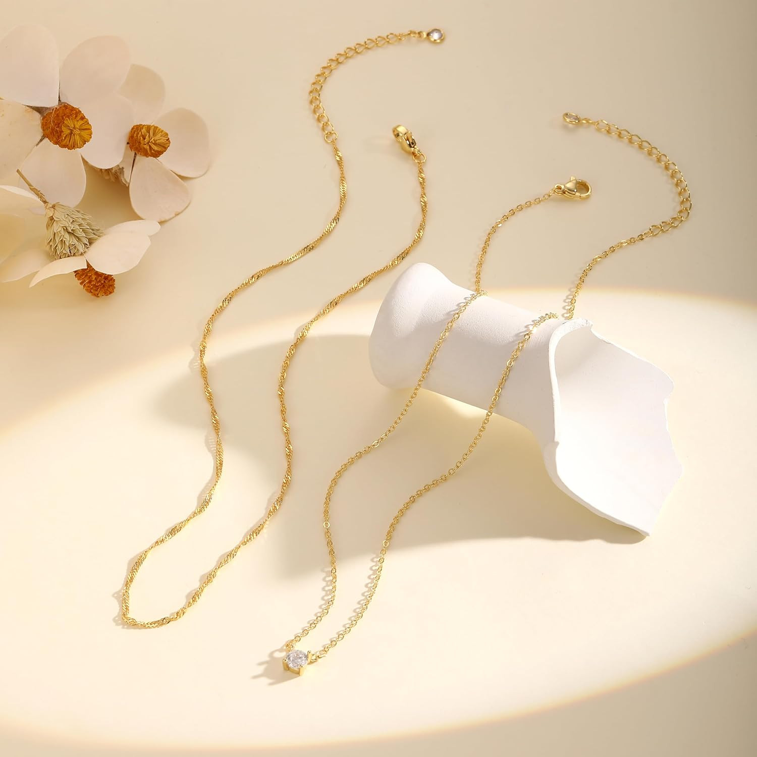 Layered Gold Necklace for Women Trendy 14K Gold Plated Heart CZ Pendant Layered